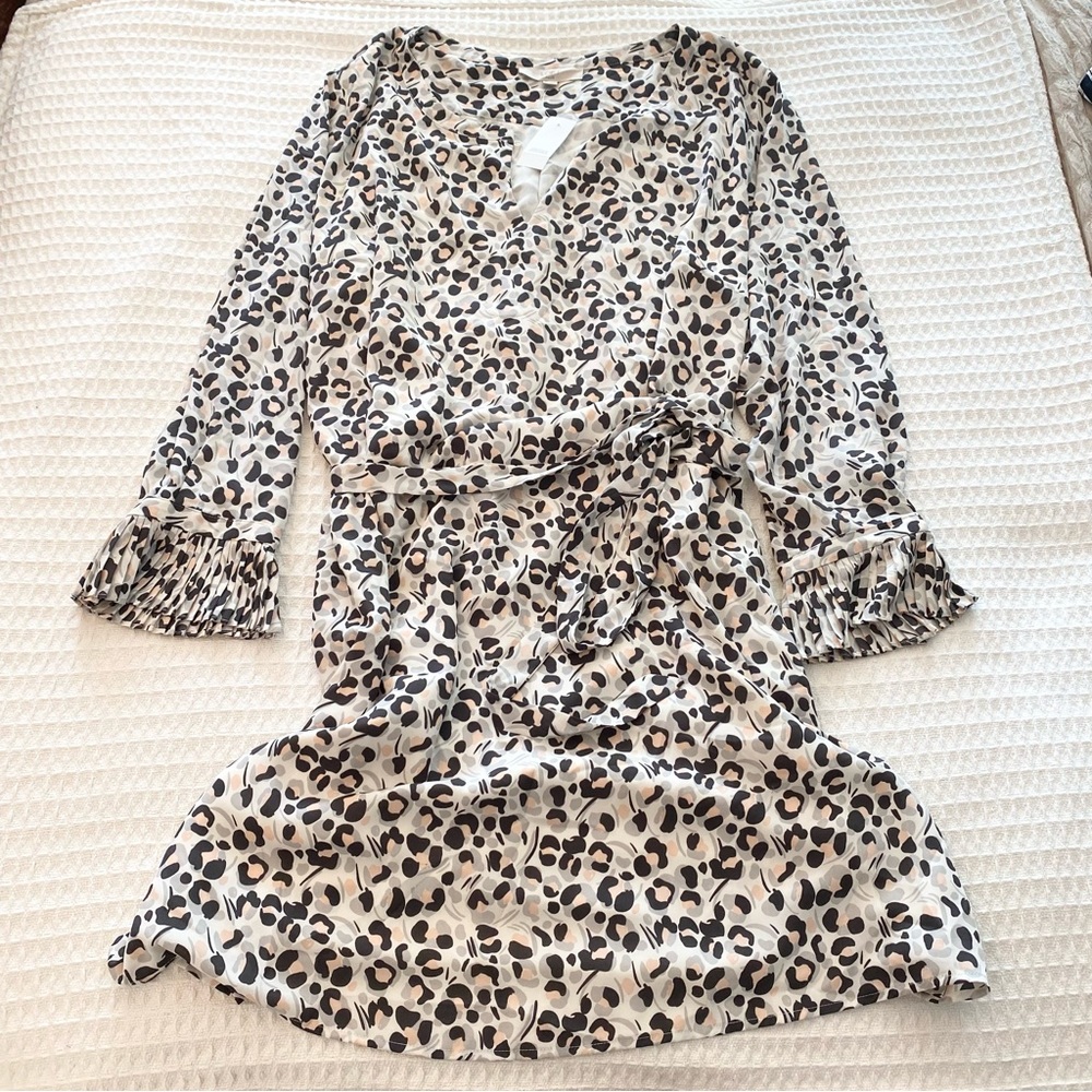 LOFT Cream and Black Leopard Print Wrap Dress